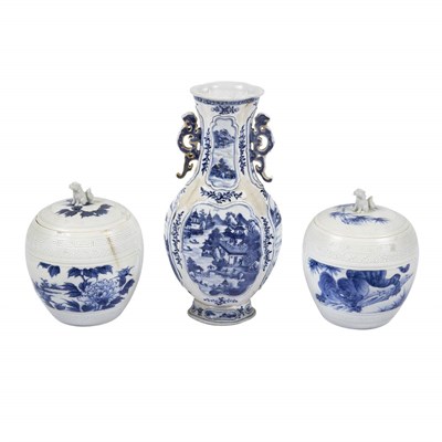 Lot 198 - Chinese Blue and White Porcelain Garniture...