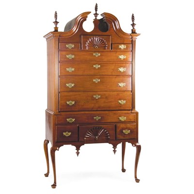 Lot 224 - Queen Anne Walnut Bonnet Top High Chest Salem,...