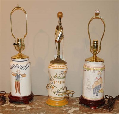Lot 4368 - Five Continental Pottery Jars Each mounted as...