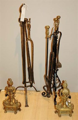 Lot 4140 - Pair of Louis XV Style Brass Andirons;...