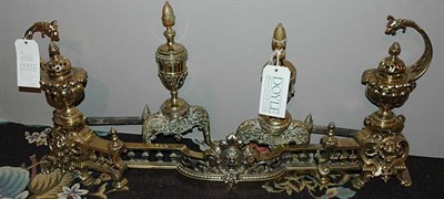Lot 4495 - Rococo Style Brass Fireplace Fender; Together...
