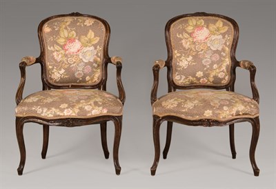 Lot 1125 - Pair of Louis XV Walnut Fauteuils a la Reine...
