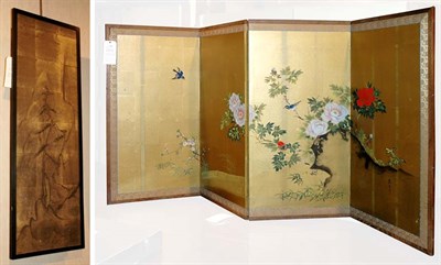 Lot 1144 - Chinese Four-Panel Screen Depicting Blossoming...