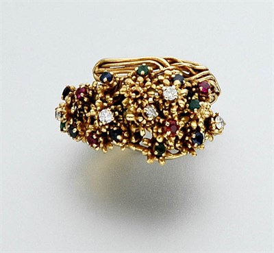 Lot 2319 - Gold, Diamond and Gem-Set 'En Tremblant' Ring