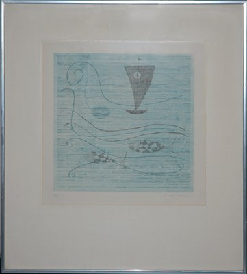 Lot 117 - Keiko Minami [BOAT AND FISH] Color etching,...