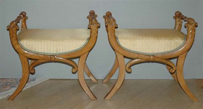 Lot 476 - Pair of Neoclassical Style Fruitwood Benches...