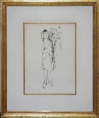 Lot 116 - Jean Jansem [GIRL HOLDING FLOWERS] Lithograph,...