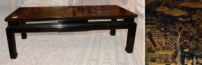 Lot 539 - Asian Gilt Landscape Decorated Black Painted...
