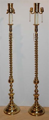 Lot 268 - Pair of Brass Barley Twist Three-Light Floor...