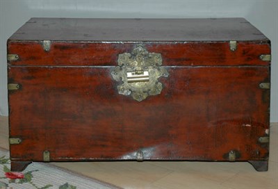 Lot 216 - Asian Brass Mounted Lacquered Wood Trunk...