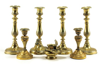 Lot 188 - Group of Seven Continental Brass Candlesticks...
