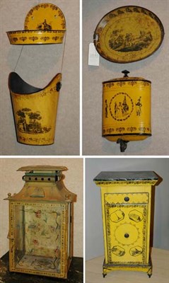 Lot 130 - Group of Yellow Painted Tole Wares Comprising...