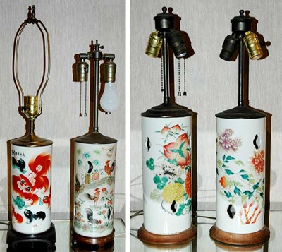 Lot 158 - Four Chinese Porcelain Vases Each mounted as a...