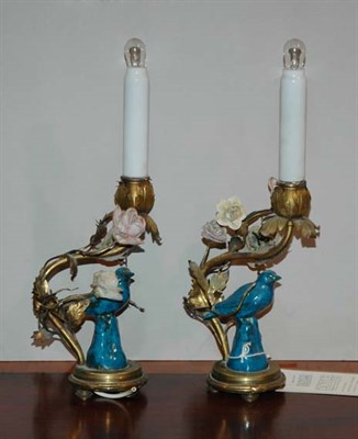 Lot 262 - Pair of French Gilt-Metal and Ceramic Lamps...