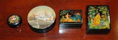 Lot 273 - Group of Four Russian Lacquer Fairy Tale Boxes