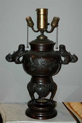 Lot 165 - Chinese Bronze Censer Mounted as a lamp....