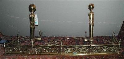 Lot 185 - Pair of Georgian Style Brass Andirons and Fender