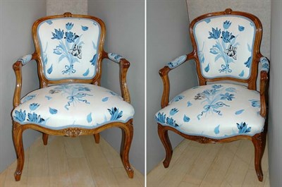 Lot 335 - Pair of Louis XV Style Carved Fruitwood Fauteuils
