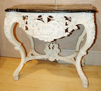 Lot 466 - Rococo Style Marble Top White Painted Console...