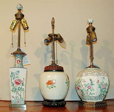 Lot 346 - Three Asian Style Ceramic Two Light Lamps...