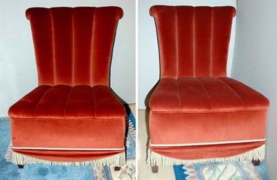 Lot 356 - Pair of Rust Upholstered Armless Lounge Chairs