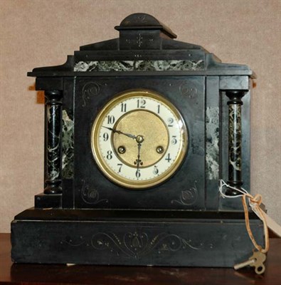 Lot 368 - Black and Green Belgian Marble Mantel Clock...