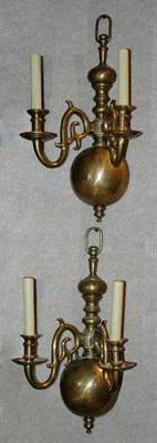 Lot 470 - Pair of Dutch Baroque Style Brass Two-Light...