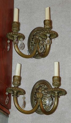 Lot 471 - Pair of Neoclassical Style Brass Two-Light...