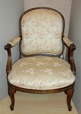 Lot 370 - Louis XV Style Carved Walnut Floral Silk...
