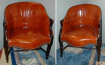 Lot 375 - Pair of Regency Style Leather Upholstered Tub...