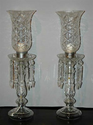 Lot 530 - Pair of Cut Glass Candlestick Lamps with...