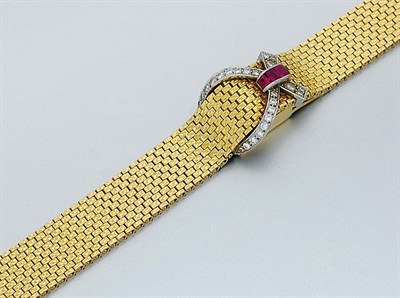 Lot 268 - Gold, Ruby and Diamond Bracelet-Watch