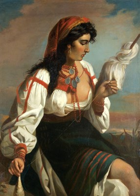 Lot 3017 - French School 19th Century Woman Spinning Wool...