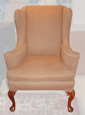 Lot 558 - Queen Ann Style Upholstered Walnut Wing Chair
