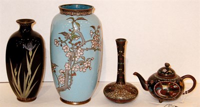 Lot 293 - Three Asian Cloisonne Vases; Together with a...