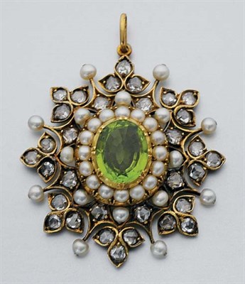 Lot 323 - Peridot, Pearl and Diamond Pendant