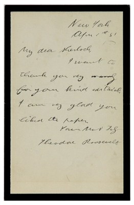 Lot 14 - ROOSEVELT, THEODORE Autograph note signed, on...