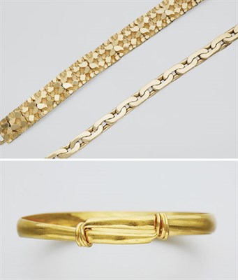 Lot 2233 - Gold Bangle and Two Bracelets