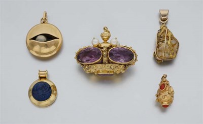 Lot 2212 - Group of Gold and Stone Charms and Fobs