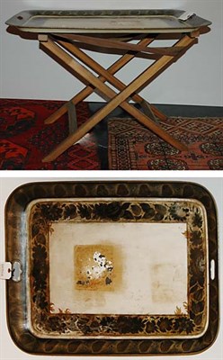 Lot 1535 - Victorian Painted Tole Two-Handled Tray on a...