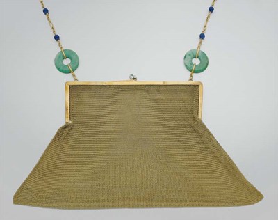Lot 322 - Gold and Lapis Mesh Purse with Gold, Jade and Lapis Bead Chain Strap