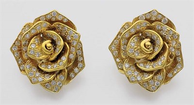 Lot 278 - Pair of Gold and Diamond Flower Earclips
