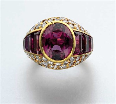 Lot 118 - Gold, Pink Tourmaline and Diamond Ring