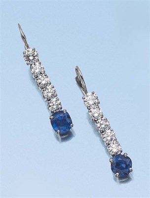 Lot 532 - Pair of Sapphire and Diamond Pendant-Earrings