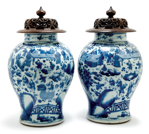 Lot 2080 - Pair of Chinese Blue and White Glazed...