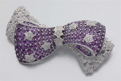 Lot 317 - Amethyst and Diamond Bow Brooch