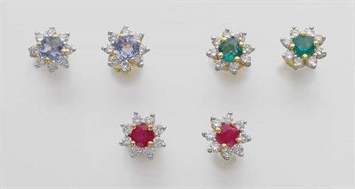 Lot 13 - Three Pairs of Gem-Set and Diamond Stud Earrings
