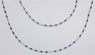 Lot 124 - Long White Gold, Sapphire and Diamond Chain Necklace