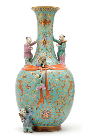 Lot 2100 - Chinese Famille Rose Glazed Molded Porcelain...