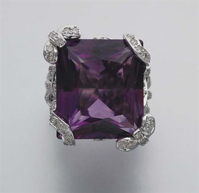 Lot 318 - Amethyst and Diamond Ring
